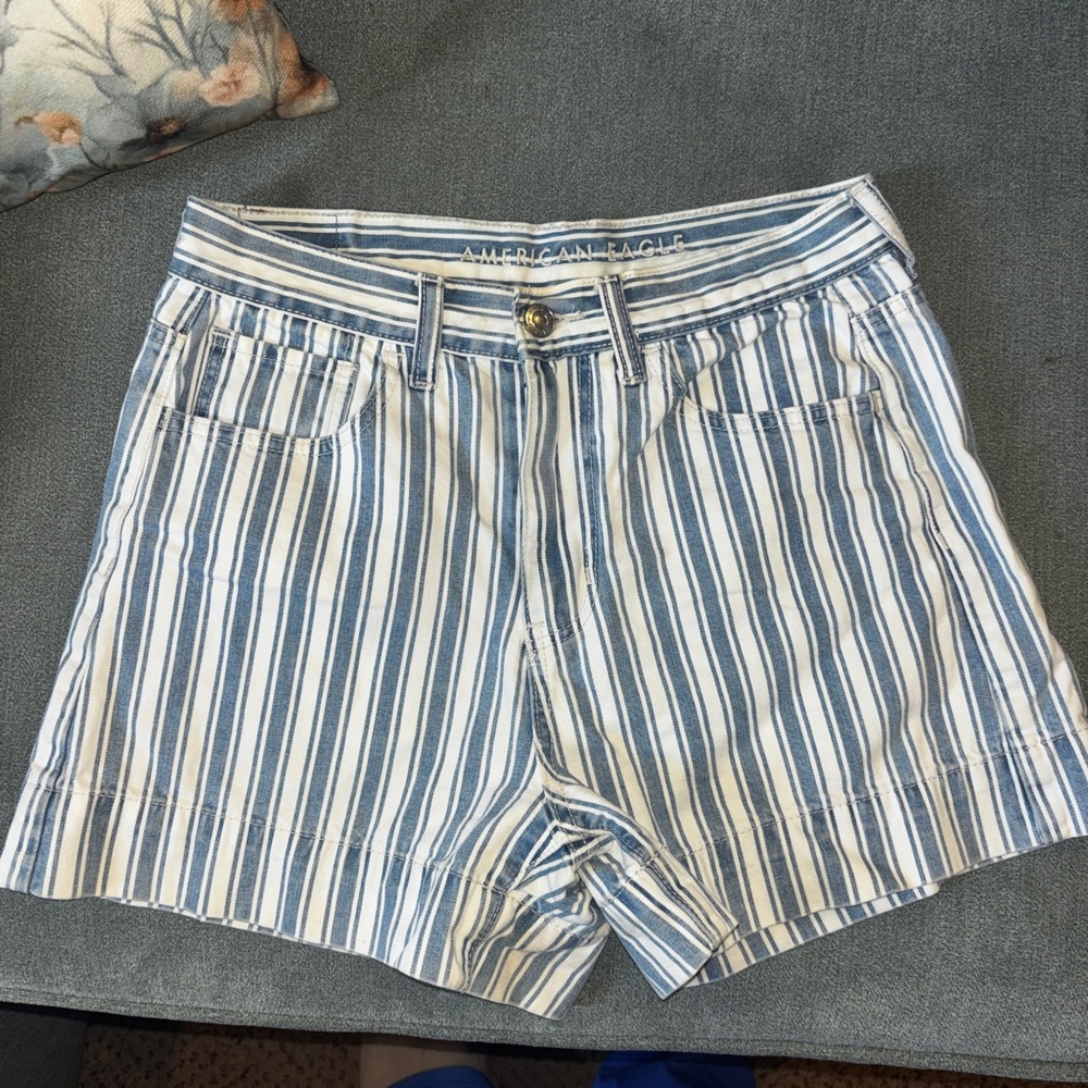 American Eagle Outfitters Blue and White Striped Jean Shorts